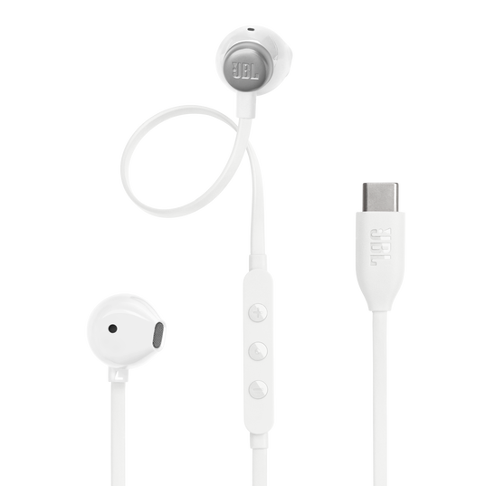 JBL Tune 305C USB - White - Wired Hi-Res Earbud Headphones - Hero